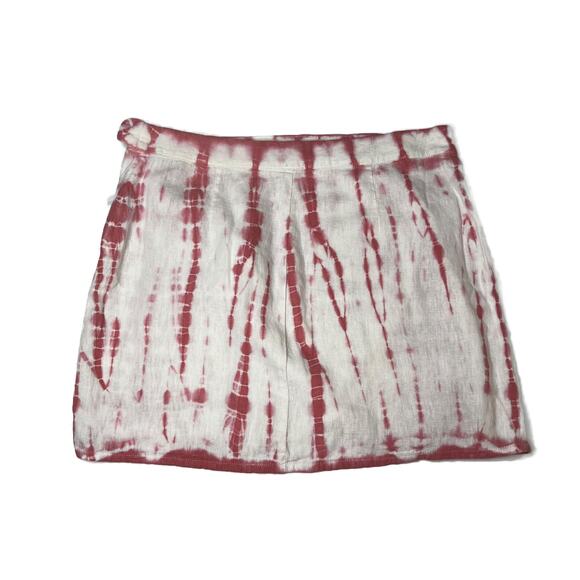 NEW Free People Ann Reed Tie-Dye Wrap Mini Skirt Pink/White Linen size 8 - Picture 10 of 14